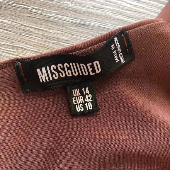 Misguided Rust Brown Ruched Asymmetrical One Shoulder Mini Dress Womens Size 10 - Picture 6 of 8